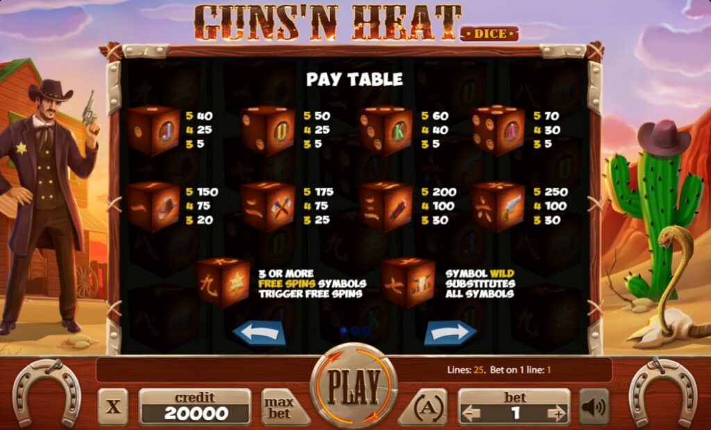 Mancala Gaming casino spellen | Guns'n Heat Dice | Bonusspel pay table