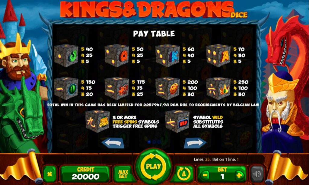 Mancala Gaming casino spellen | Kings and Dragons Dice | Bonusspel Pay table