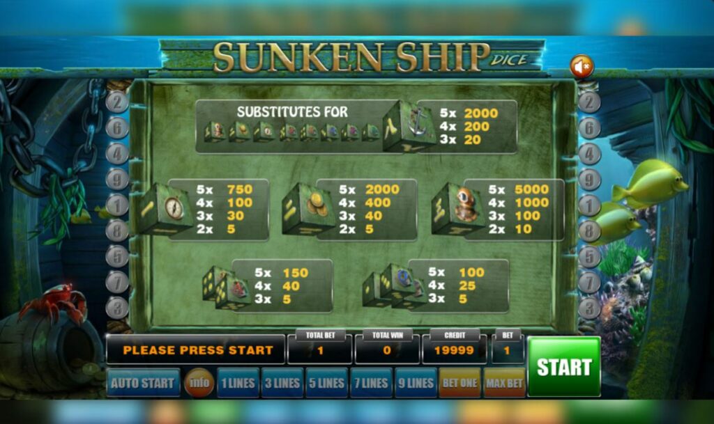 Mancala Gaming casino spellen | Sunken Ship Dice - Pay table